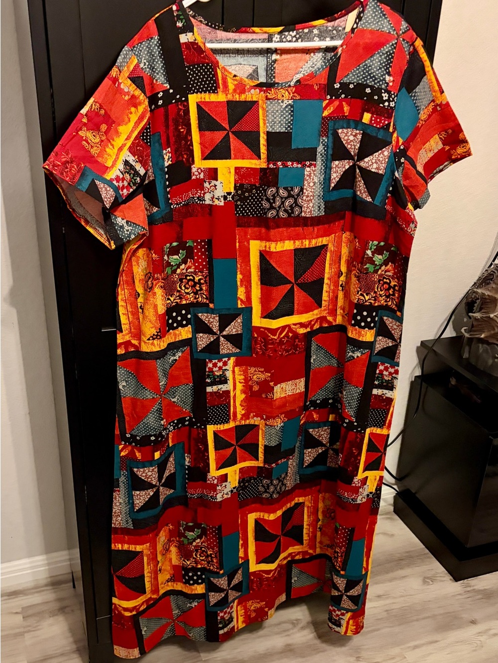 SHEIN Curve Geometric Patchwork Quilt Print Maxi Dress size 3X